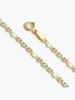 14K Tri-Color Gold Chain Necklace 20 Inch | 2mm Diamond Cut Sparkle Chain